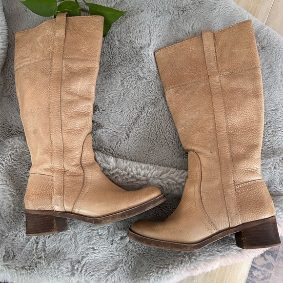 Y2K vintage camel leather knee-high western campus style boots size 6.5 - Picture 3 of 12